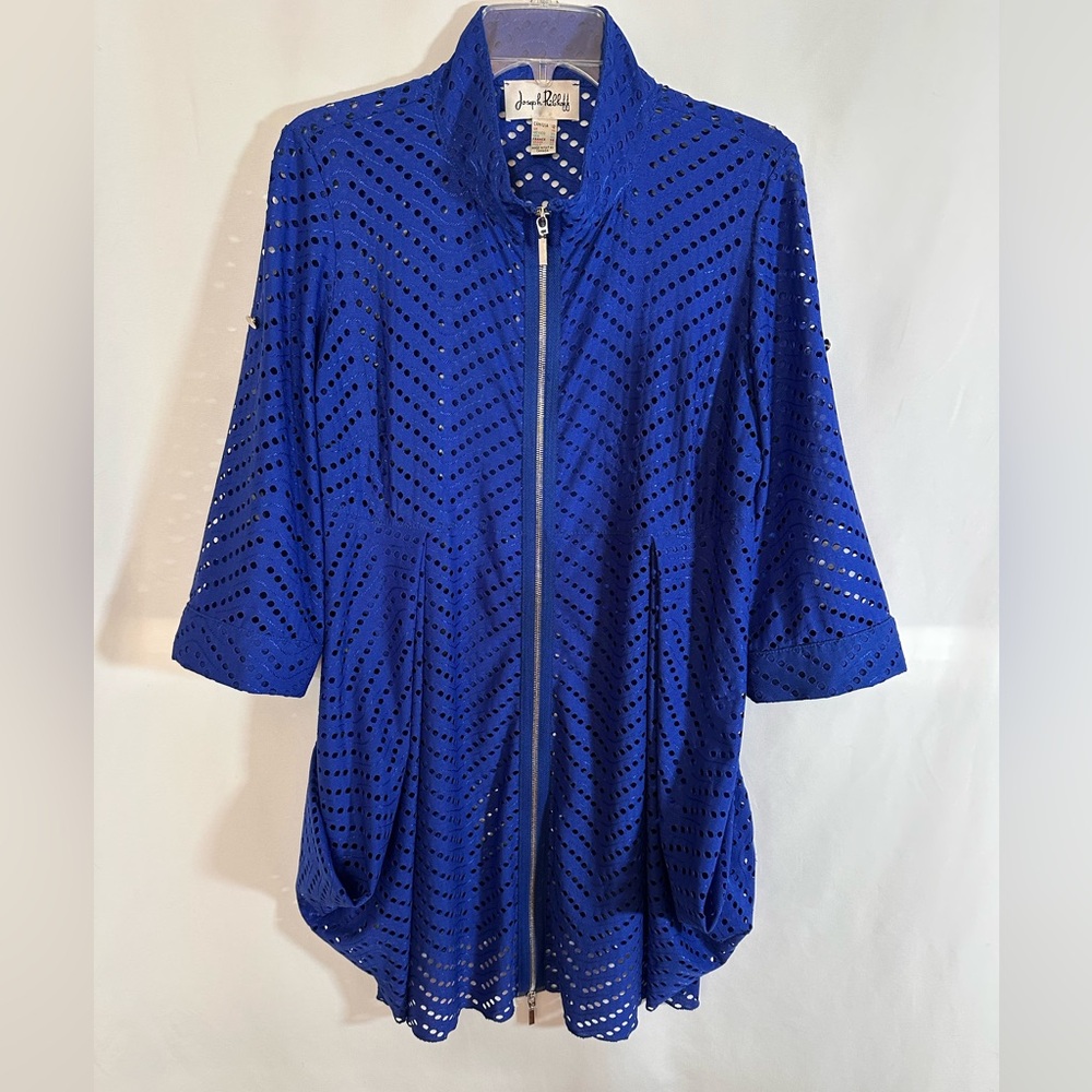 Joseph Ribkoff Royal Blue Laser Cut Eyelet Zip Tunic Jacket 12